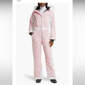 Tipsy Elves Powder Pink Faux Fur Trim Waterproof Ski Snowsuit